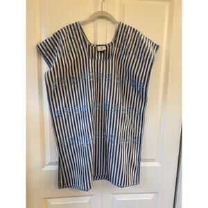 Tuckernuck Mini Sullivan Embroidered Caftan Blue Stripe Cotton XS Cover Up Dress